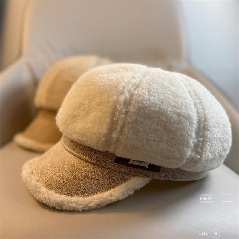 Horn Cap weiblech Plüsch verdickt waarm Hierscht a Wanter Madame Inten Zong Cap Koreanesch Versioun vun der Gezei vun Moud wëll Wanter Bud Cap_voghion.com