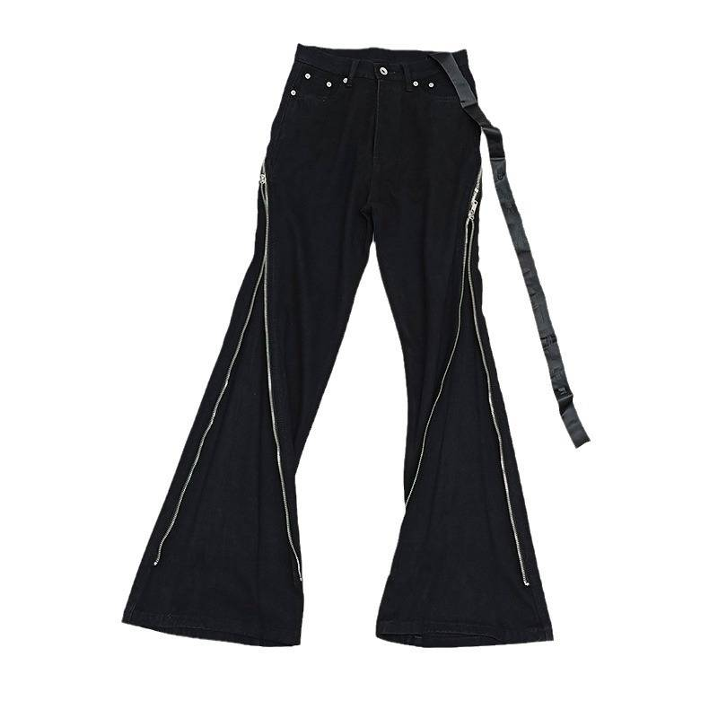 Pantalon en jean évasé droit et ample pour homme, style foncé, avec plusieurs fermetures éclair_voghion.com