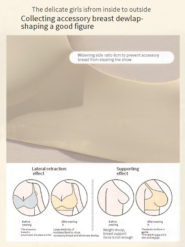 Women's Intimates Small Chest Gathered Pure Desire Style Seamless Big Thick One Piece Breast Collection Bra Flat Chest Special Bra_voghion.com