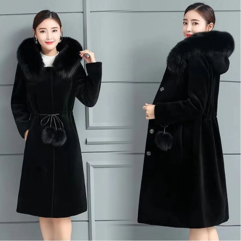 Abrigo de piel sintética con capucha para mujer, chaqueta de invierno de longitud media, abrigo cálido de talla grande, elegante y con estilo de visón sintético para mujer._voghion.com
