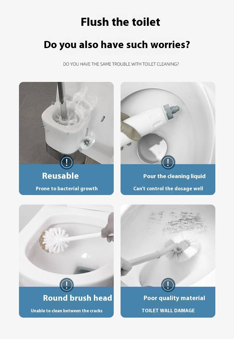 Disposable Toilet Brush Set With 6 Replaceable Heads, Compact & Hygienic Bathroom Cleaning Tool For Home & Travel_voghion.com
