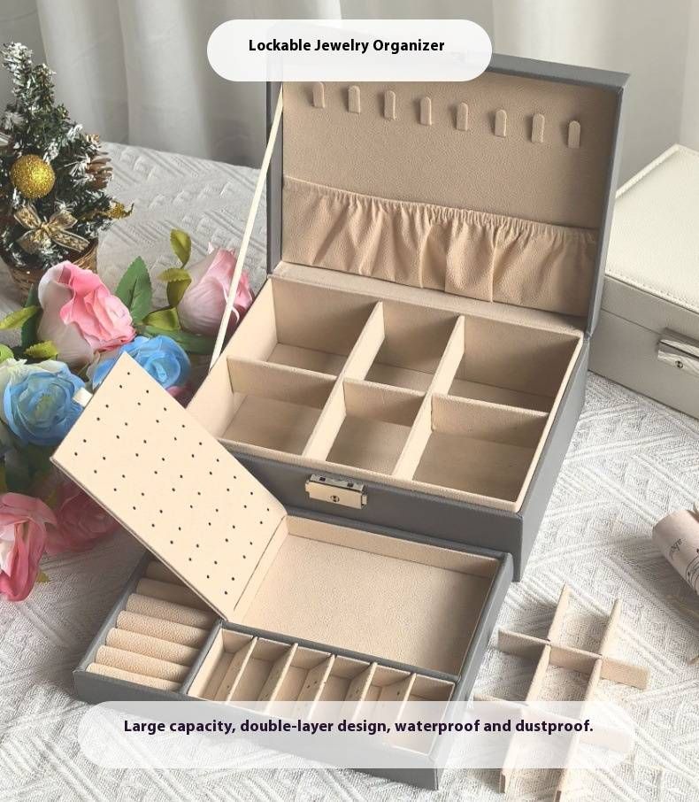 Organizzatore di gioielli in pelle di lusso - Custodia multistrato per collane e anelli con specchio, elegante confezione regalo (23x17x8,5 cm)_voghion.com