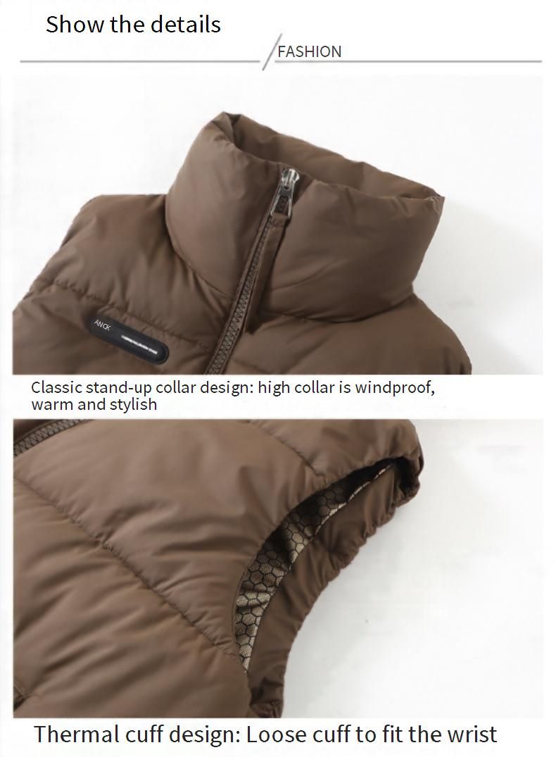 Gilet matelassé à col montant – Doudoune d'hiver coréenne sans manches pour femme (M-XL, Noir/Crème/Bordeaux/Marron)_voghion.com