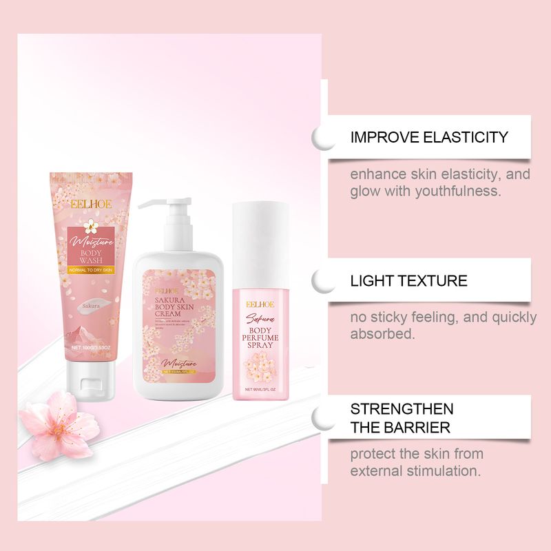 EELHOE Sakura Body Skin Care Kit, Zachte reiniging, hydraterend, hydraterend, voedende huidgeur_voghion.com