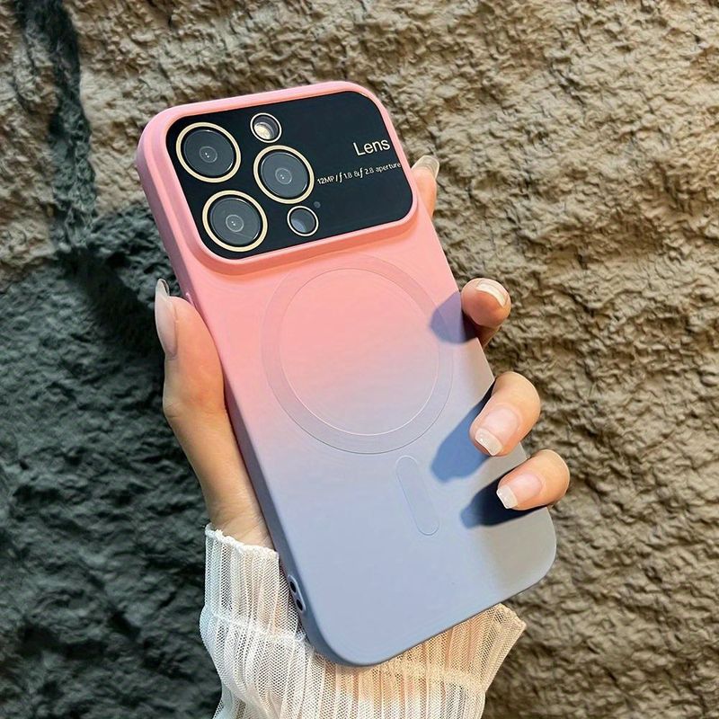 Novo estilo de luxo magnético gradiente cor telefone capa para 15 14 13 12 11 Pro Max Plus fosco 15 Pro magnético sem fio carregamento casos com protetor de lente_voghion.com