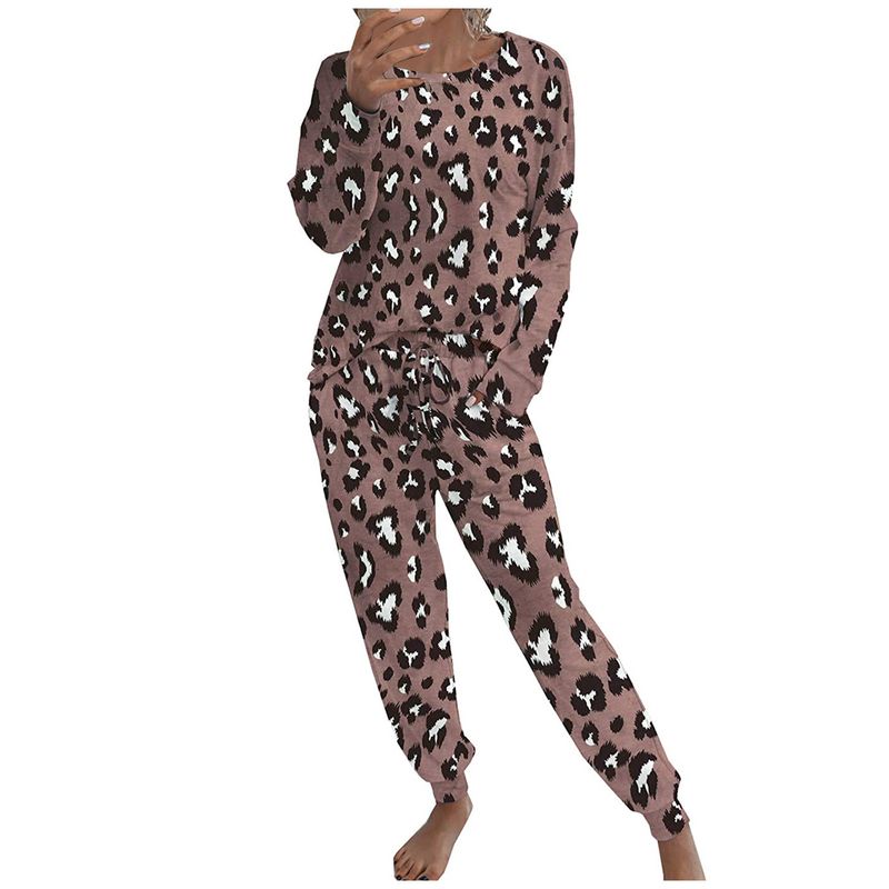 Christmas printed pullover home wear autumn and winter round neck long-sleeved two-piece suit for women_voghion.com