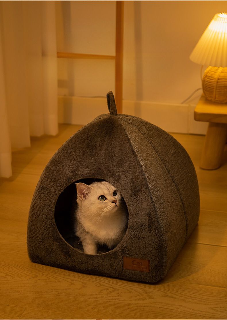 Yeni Üçgen Kedi Yuvası Kapalı Kedi Evi Evcil Hayvan Yuvası Sıcak Kalınlaştırılmış Derin Uyku Kulübesi Evcil Hayvan Malzemeleri_voghion.com