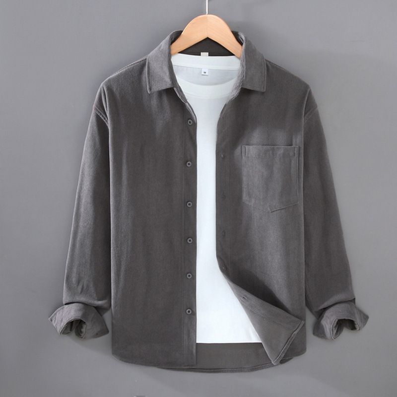 Men's Long Sleeved Shirt, Solid Color, Loose Drape, Spring And Autumn Waffle Texture Shirt Jacket_voghion.com