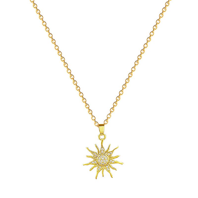 【 】 Sunflower Light Luxury Charm Gorgeous Full Diamond Necklace Women's Versatile Clavicle Chain Titanium Steel_voghion.com