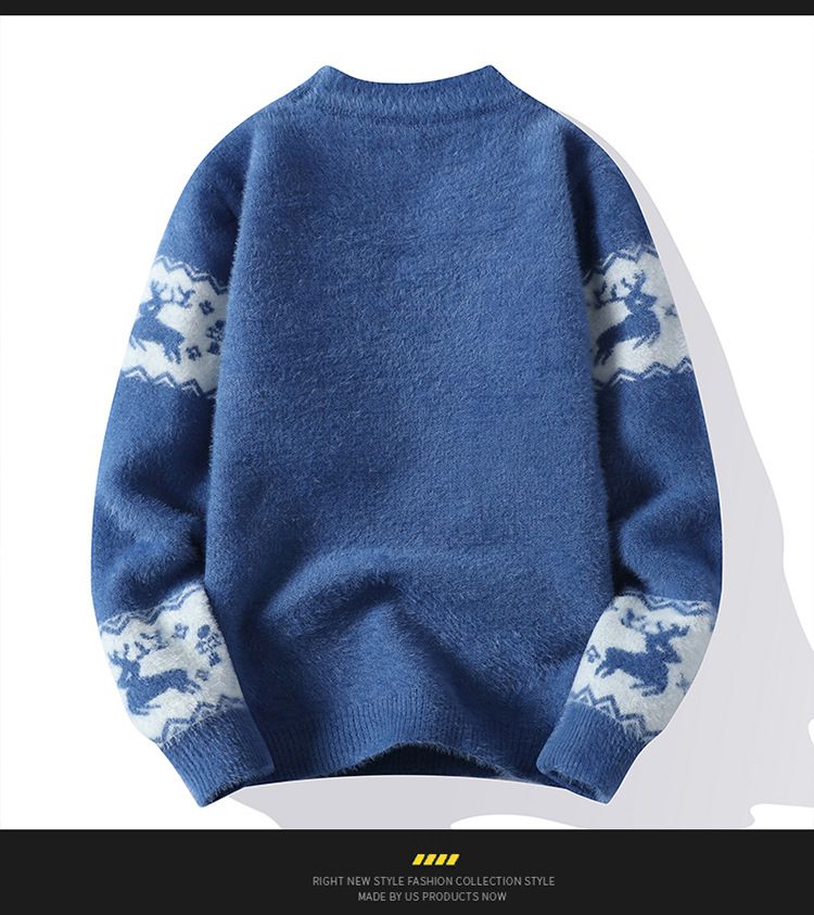 Men's 2023 Winter New Korean Edition Mink Fleece Round Neck Little Deer Sweater_voghion.com