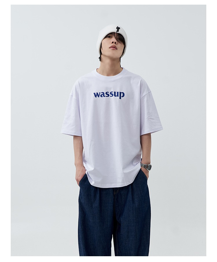 WASSUP HEODS Hip-Hop-Sommer-T-Shirt aus reiner Baumwolle, 280 g schwer, kurzärmelig für Herren_voghion.com