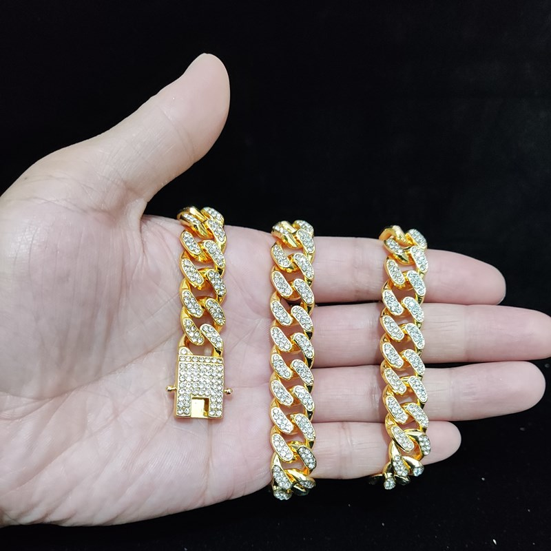 Bărbați, femei, hip hop, fără bani, fără prieteni, colier cu pandantiv cu lanț cubanez de 13 mm, coliere cu gheață hip hop, moda_voghion.com