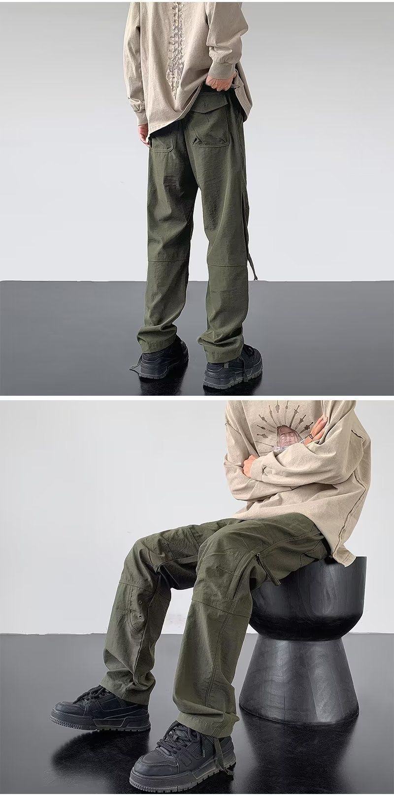 001 American Style Military Green Cargo For Men, Autumn Waterproof Functional Tactical With Side Zippers, Professional_voghion.com