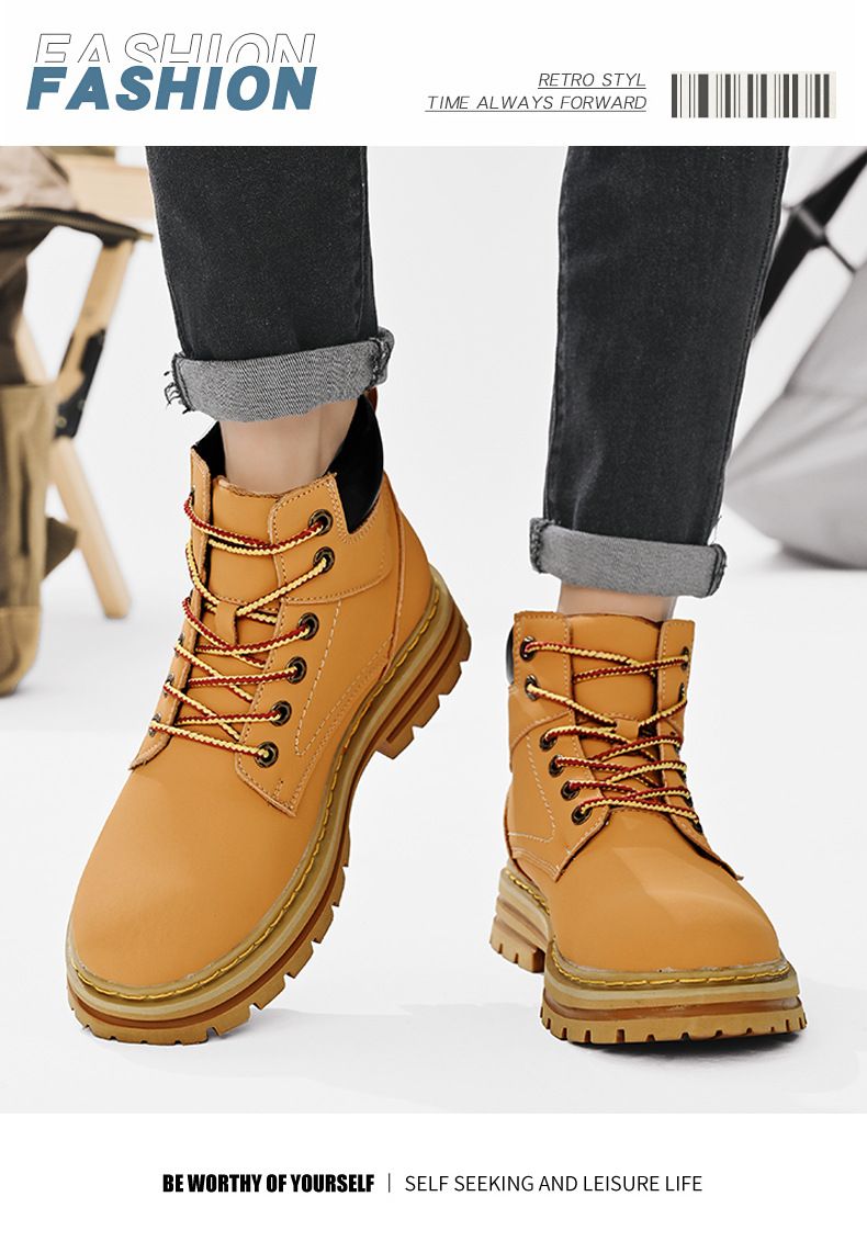 Men's Waterproof Leather Work Boots - High Top Rugged Outdoor Boots For Men, Durable & Comfortable Casual Boots For All Seasons_voghion.com