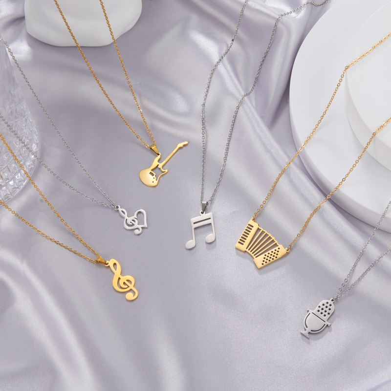 Skyrim pendant male and female music notes, stainless steel, gold, microphone, accordion, necklace, jewelry, gifts_voghion.com