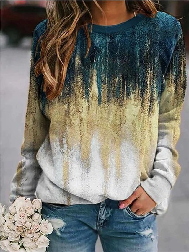 Felpa con cappuccio a maniche lunghe con stampa floreale e paesaggio da donna 2022_voghion.com