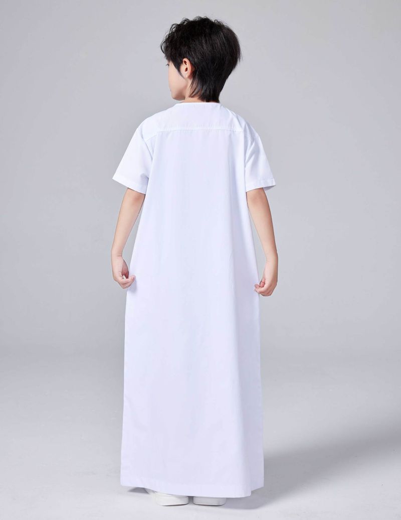 Toddler Boys Clothing Solid Color Boy Short Sleeved Zipper Shirt Robe_voghion.com