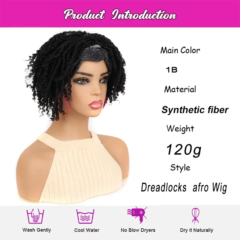 Ombre Sintético Nu Locs Trançando Cabelo Perucas Curto Dreadlock Encaracolado Headband Peruca Para Mulheres Deusa Macia Locs Headband Perucas_voghion.com