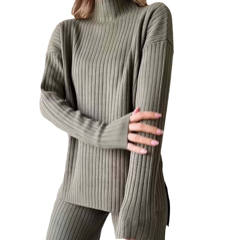 Abbigliamento donna autunno nuova moda tinta unita collo alto versatili top pantaloni casual abiti per le donne_voghion.com