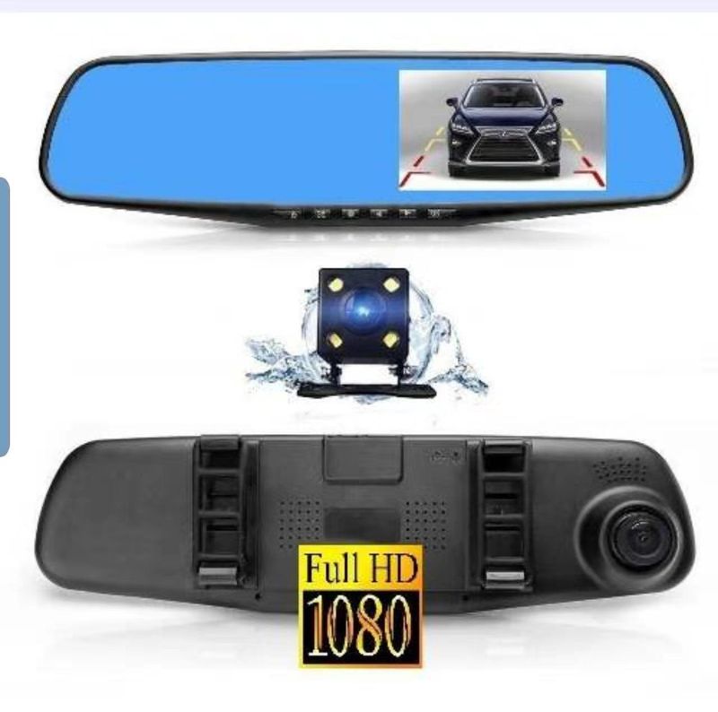 Caméra de tableau de bord HD 4,3 pouces à double canal avec rétroviseur KS-854, cadre noir, DVR pour voiture_voghion.com