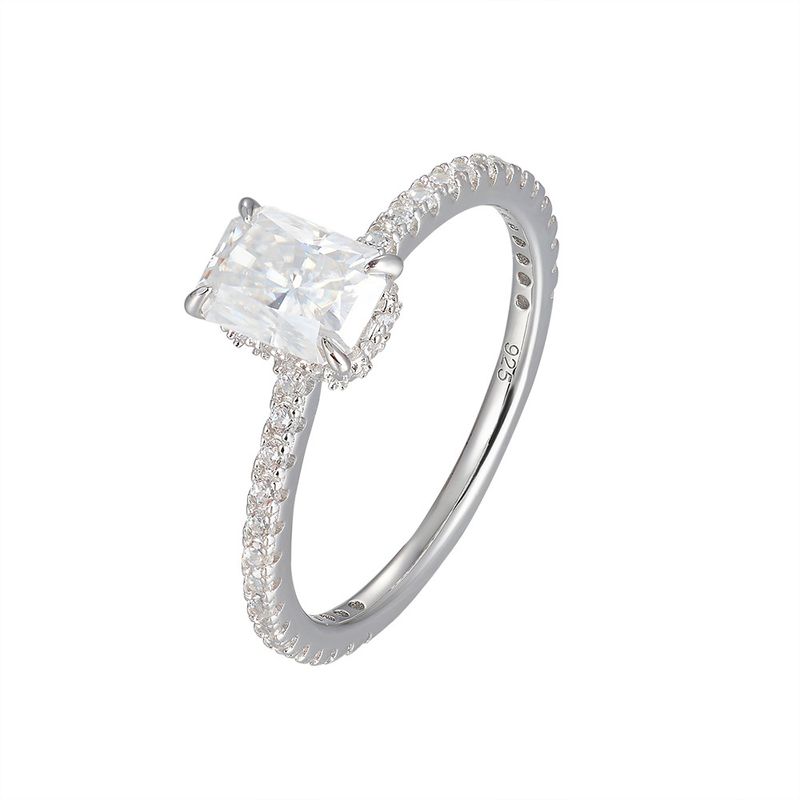 S Pure Silver Classic Fashion Rectangular 5*7 Moissanite Ring For Women 1 Carat Proposal Wedding Band Jewelry_voghion.com
