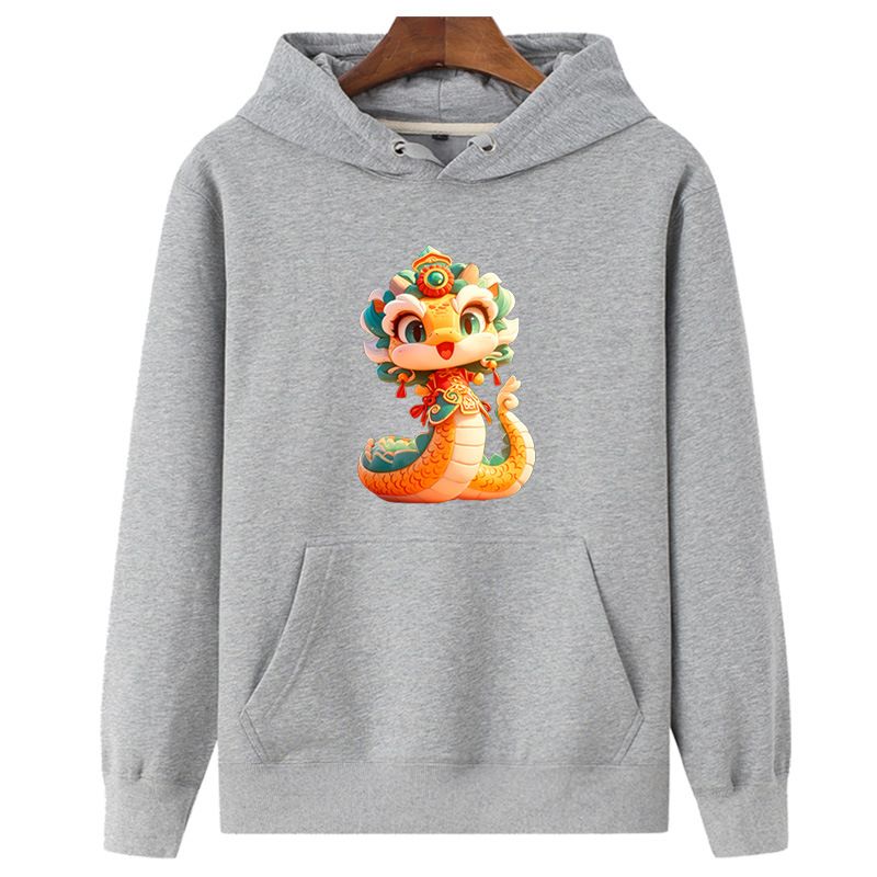 Felpa con cappuccio unisex rossa a maniche lunghe con fodera in pile, modello 2025 dell'anno zodiacale del serpente, giacca trendy per Capodanno 12_voghion.com