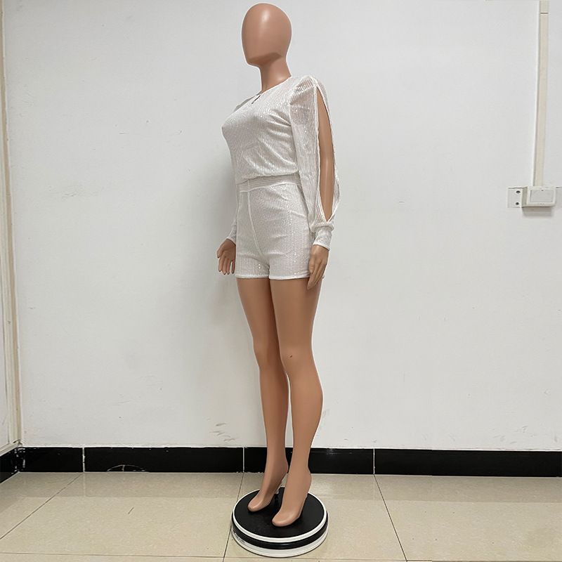 Damkläder jumpsuit mode smal långärmad slits paljettjumpsuit_voghion.com