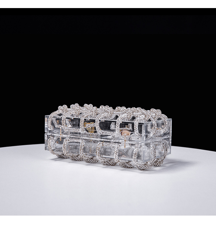 Original Design Diamond Clear Acryl Box Damen Bankett handgewebte Unterarm-Clutch mit Strasssteinen_voghion.com