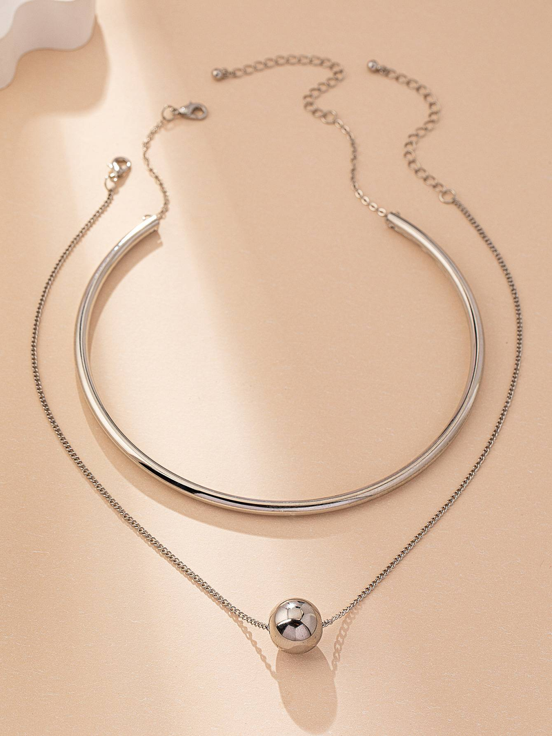 Small fashion simple design with a handsome texture of layered round ball necklace collar combination_voghion.com