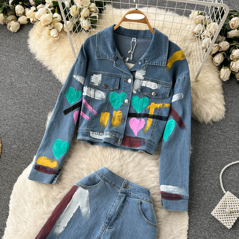 Women's Clothing Fashionable and stylish two piece suit for women autumn printed long sleeved denim outerwear_voghion.com