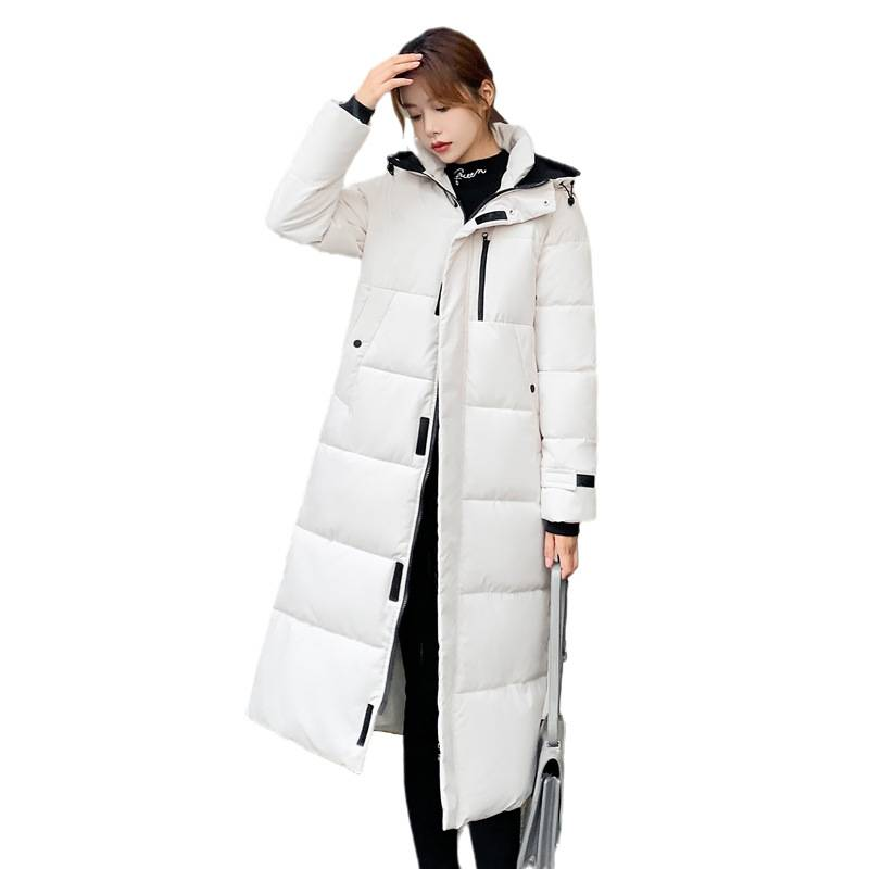 Dameskleding Donsjack van katoen Dames Mid-Lengte Overknee Winter Losse Capuchon Verdikte Pufferjas_voghion.com