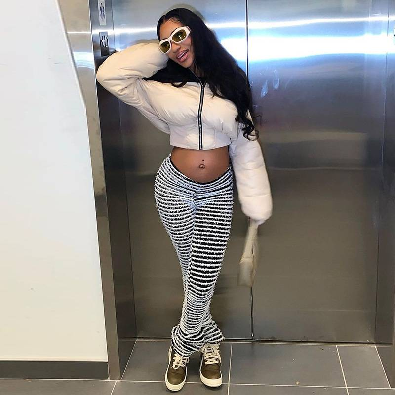 Panelled Stacked Pants Women Autumn Casual Fluffy Slight Stretch Knitted Trousers Girl Hipster Classic All-matched Bottoms_voghion.com
