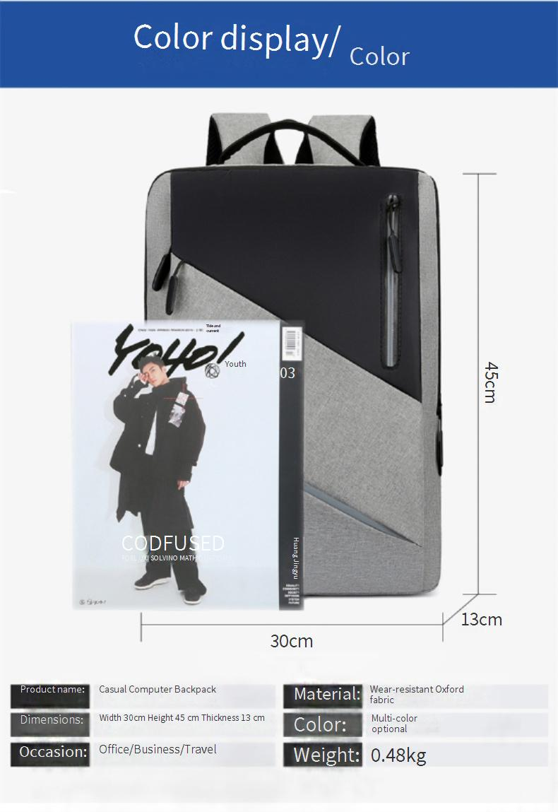 Zaino da uomo Borsa per computer da lavoro Borsa per studenti alla moda con ricarica USB Zaino da scuola_voghion.com