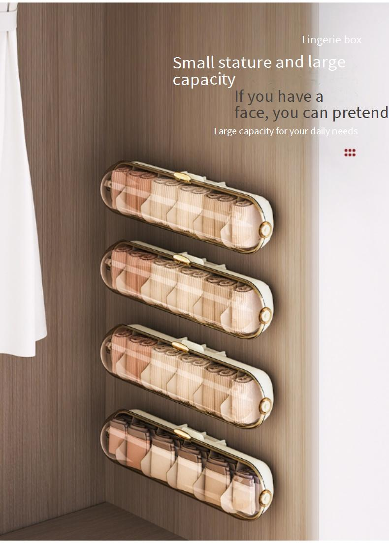 Caixa de armazenamento de roupas íntimas com capa magnética de parede, armário de parede, caixa de meias sem furos, compartimento para armazenamento de roupas íntimas_voghion.com