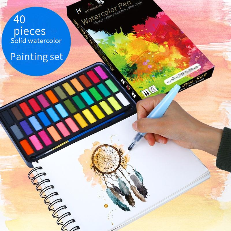 36-Color Solid Watercolor Paint Set With Water Brush For Artists, Beginners & Kids - Premium Quality Pigments For Watercolor Painting_voghion.com