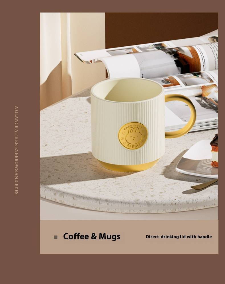 Set regalo per caffè Lily Of The Valley - Elegante bicchiere da viaggio in ceramica e acciaio inossidabile con cucchiaino (530 ml, tazza da ufficio e da auto, a prova di perdite, confezione regalo)_voghion.com