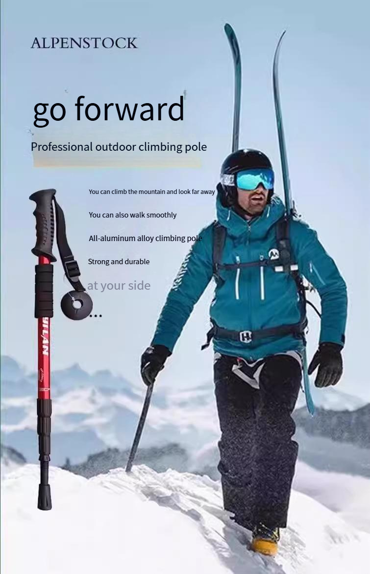 Professioneller Outdoor-Trekkingstock, Kinderkletterstock, leichte Krücke, teleskopisch faltbar, multifunktionaler Selbstverteidigungsstock für Männer und Frauen_voghion.com