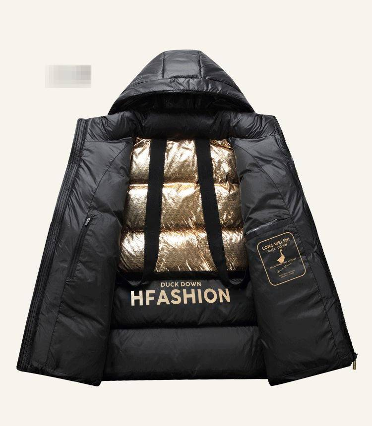 Unisex Black & Gold Short Puffer Jacket – Windproof Quilted Coat With Duck Down Fill For Winter Warmth_voghion.com