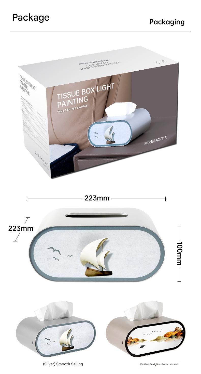 Personalisierte kreative Luxus-Multifunktions-Taschentuchbox, Lichtmalerei, Ornamente, Licht- und Schattenkunst, Nachtlicht_voghion.com