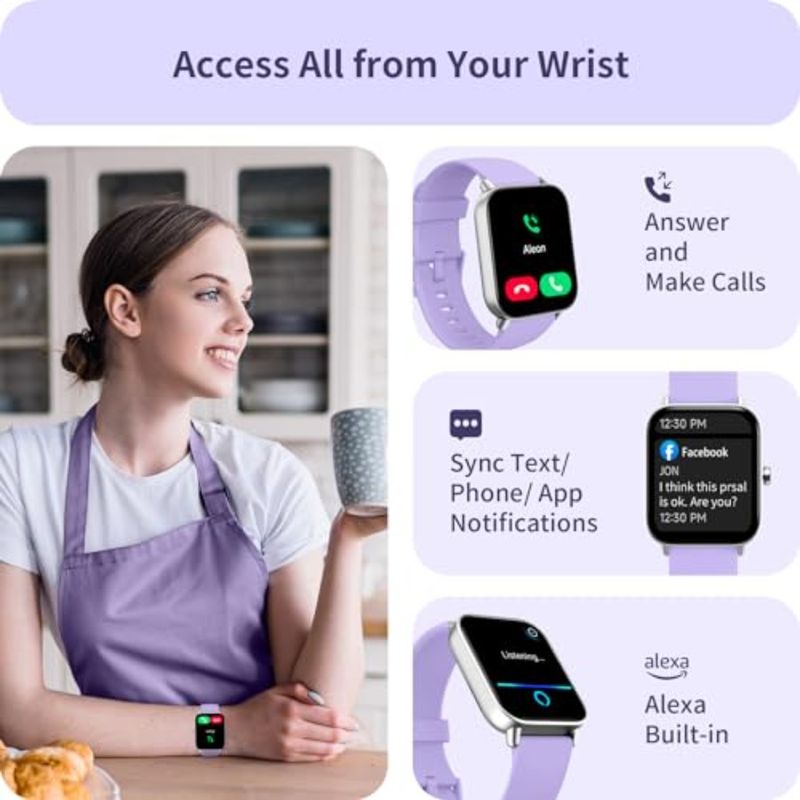 Montre connectée pour femme, compatible iPhone et Android (1.8), avec Bluetooth, réponse aux appels, Alexa intégrée, suivi du sommeil et de la condition physique, avec plus de 110 notifications._voghion.com