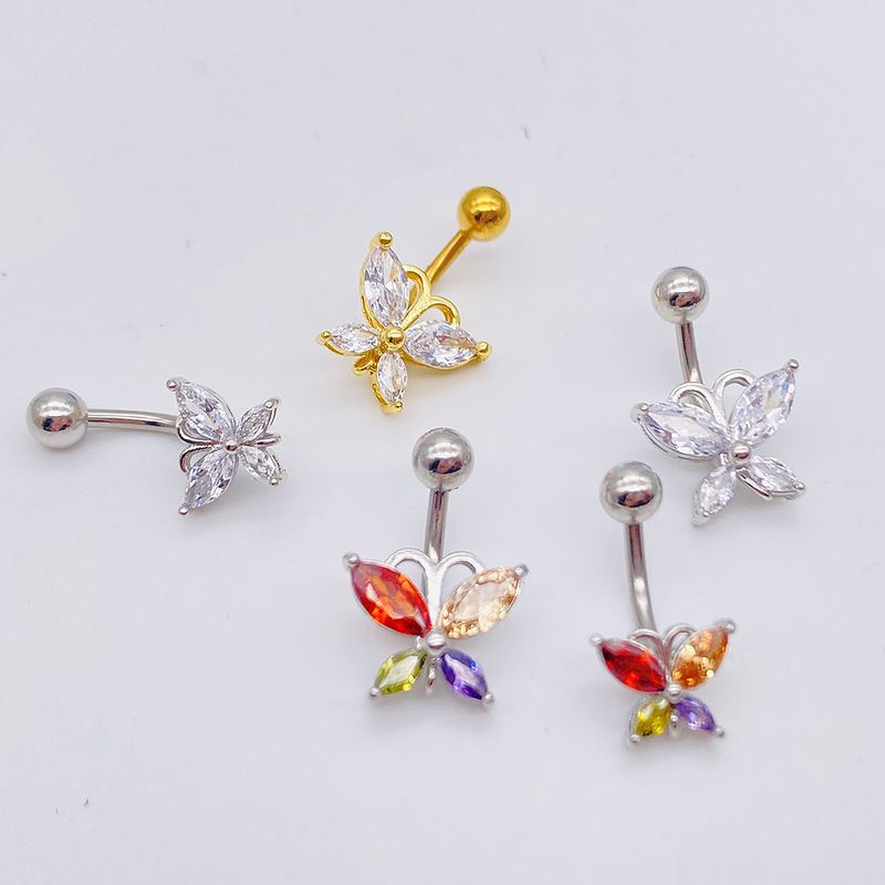 Vendita calda chiodo in acciaio inossidabile AAA zircone farfalla ciondolo anello ombelico fibbia accessorio piercing corpo_voghion.com