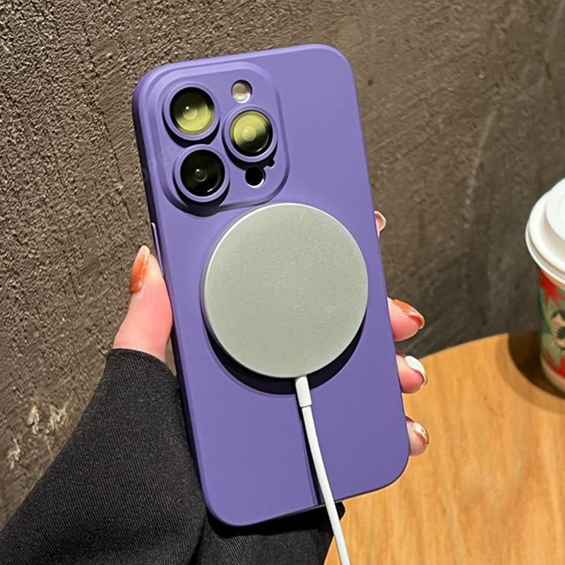 TAD Liquid Silicone For Magsafe Magnetic Wireless Charging Case for iPhone 14 Plus 11 12 13 Pro Max Glass Lens Protection Cover_voghion.com