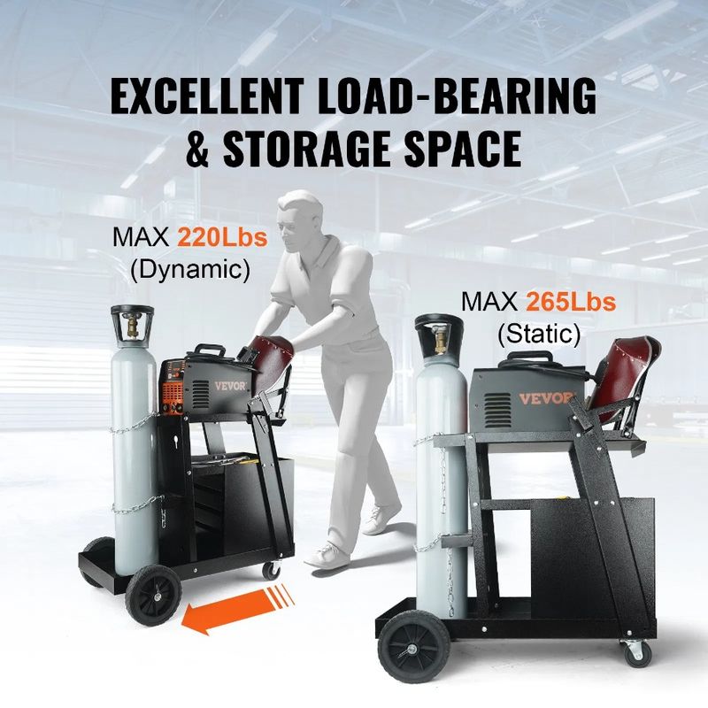 Cart Welding Heavy Cart, 360° Capacity, 2-Tier Swivel LBS With Weight Storage 265 Drawers Safety Chains, Wheels, Tank Welder 4_voghion.com