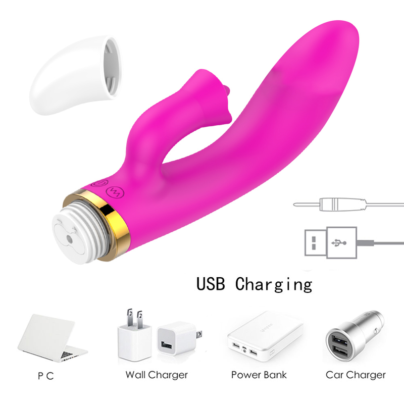 Clitoris Vibrating Oral Massager Tongue Licking Rabbit Vibrators For Women USB Charge Double Motor Vibrato_voghion.com