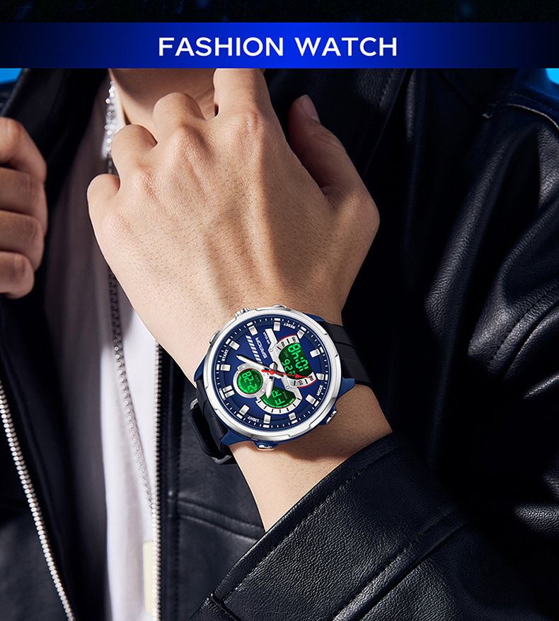 Men's Sport Watch With Dual Time, Stopwatch, Alarm & Waterproof - Digital Analog Display, Silicone Strap, 50m Water Resistance Men's Watch_voghion.com