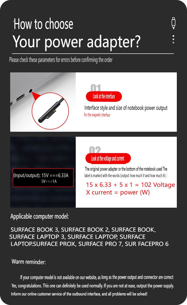 102 W magnetisches Netzteil, geeignet für Microsoft Surface Pro 3/4 – 15 V 6,33 A Schnellladegerät_voghion.com