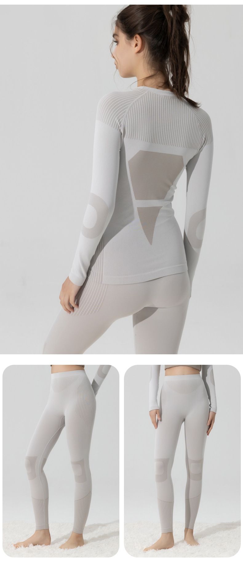 New Seamless Yoga Sports Long Sleeve T-Shirt Top Women's Cover-Up Fitness Slimming Ski Wear Inner Set_voghion.com