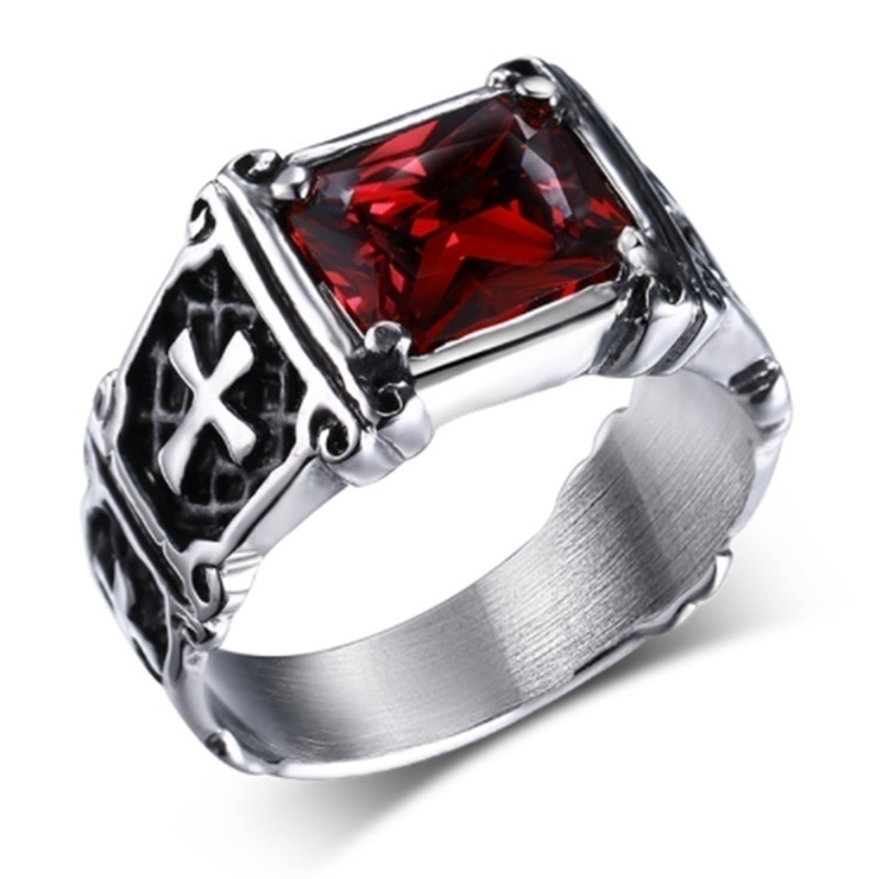 Mode Persönlichkeit Exquisite Rot Zirkon Kreuz Muster Ring Charme Männer \\\\\'s Party Schmuck Zubehör Amulett Geschenk_voghion.com