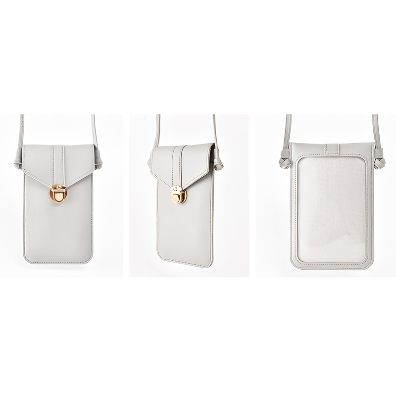Sac pour téléphone à écran tactile Mini sac à bandoulière en cuir polyvalent de couleur unie à rabat petit porte-monnaie_voghion.com