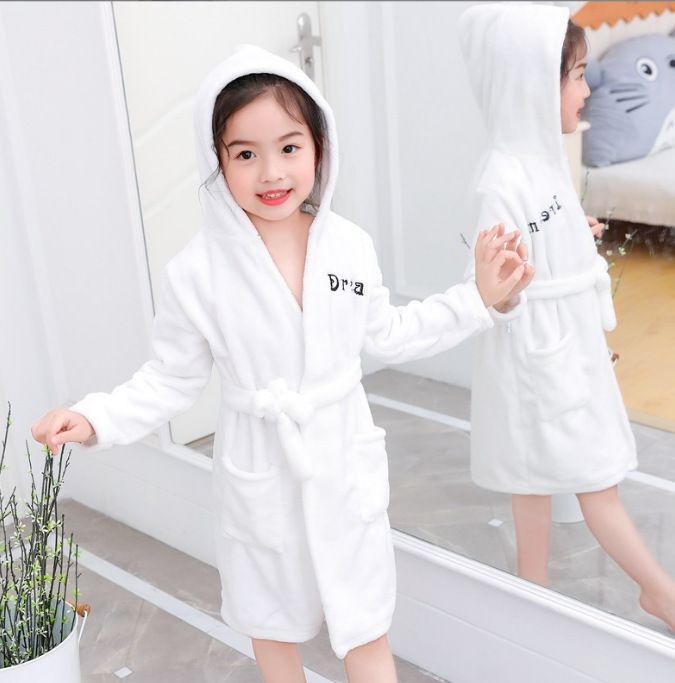 Spring Homewear Boys And Girls Baby Bathrobes Cartoon Flannel Hooded Children's Nightgown_voghion.com